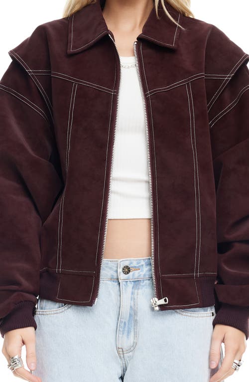 Lioness Vista Faux Suede Bomber Jacket In Brown