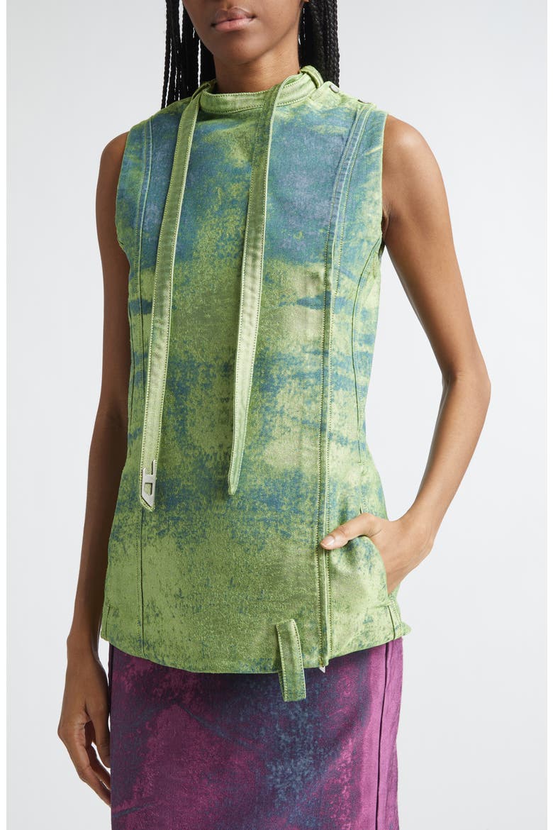 De-Vantos Satin Denim Vest, Alternate, color, GREEN