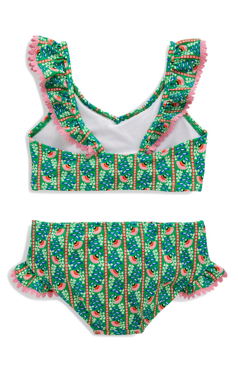 Mini Boden Kids' Frill Two-Piece Swimsuit, Alternate, color, Bright Green Floral Vine