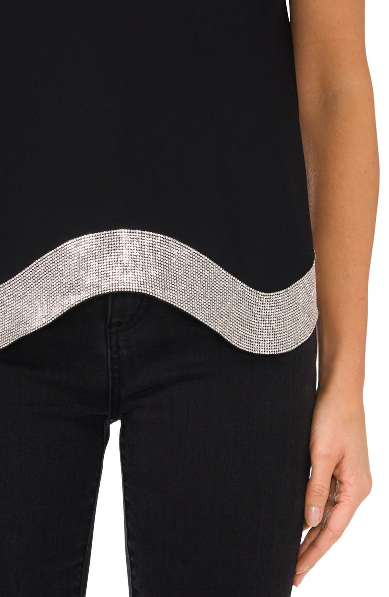 CeCe Embellished Hem Crepe Top, Alternate, color, Rich Black
