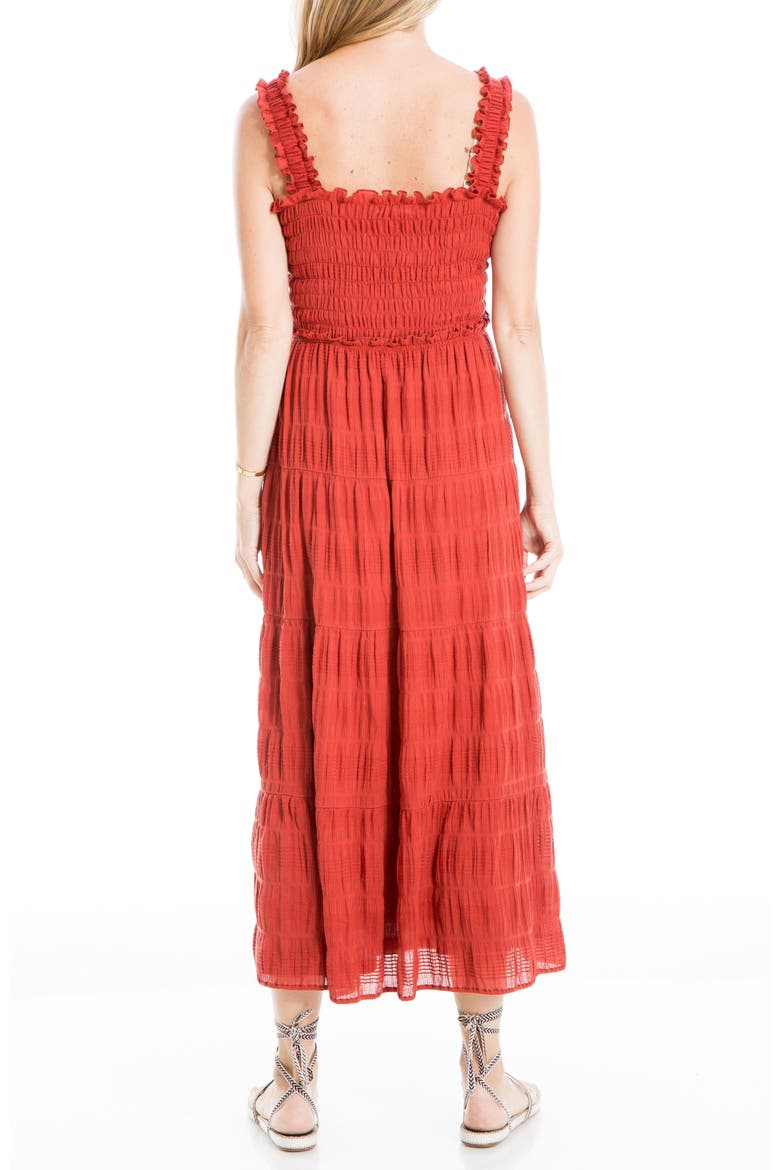 Sleeveless Smocked Tiered Maxi Dress, Alternate, color, WASHED RED