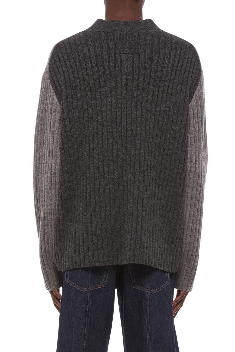 Contrast V-Neck Wool Sweater, Alternate, color, LIGHT GREY BICOLOR