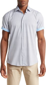 TOM BAINE Slim Fit Short Sleeve Performance Stretch Button-Up Shirt