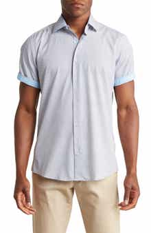 TOM BAINE Slim Fit Short Sleeve Performance Stretch Button-Up Shirt