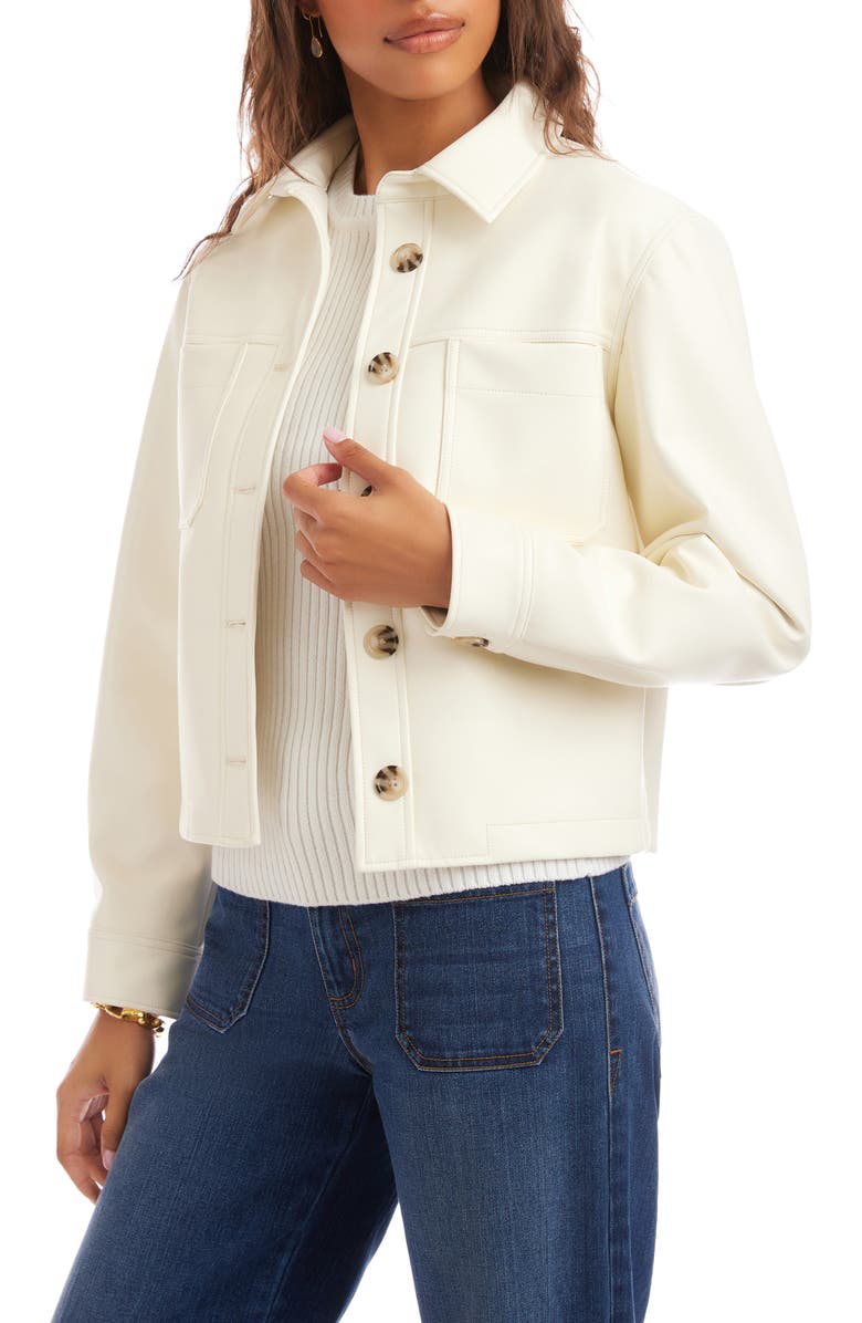 Karen Kane Faux Leather Crop Jacket, Alternate, color, Off White