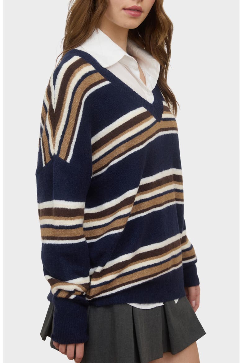 Pullover V-Neck Sweater, Alternate, color, NAVY MULTI