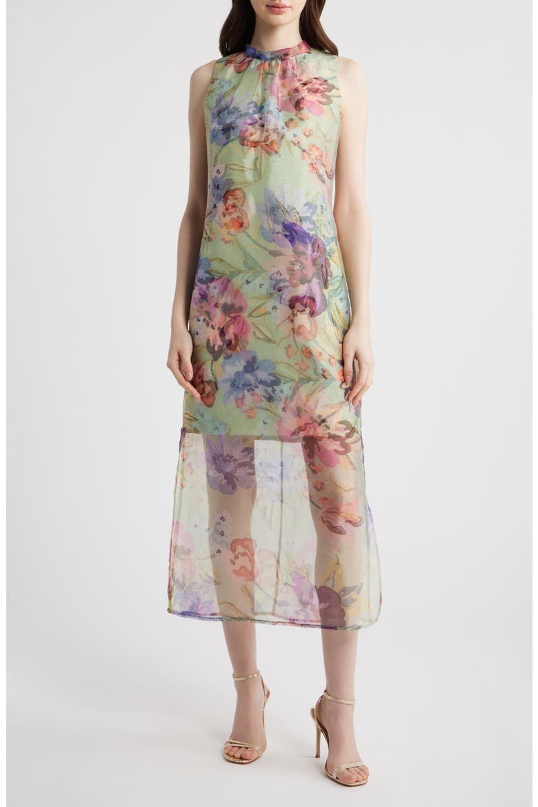 Floral Sleeveless Organza Dress, Main, color, AQUA COMBO