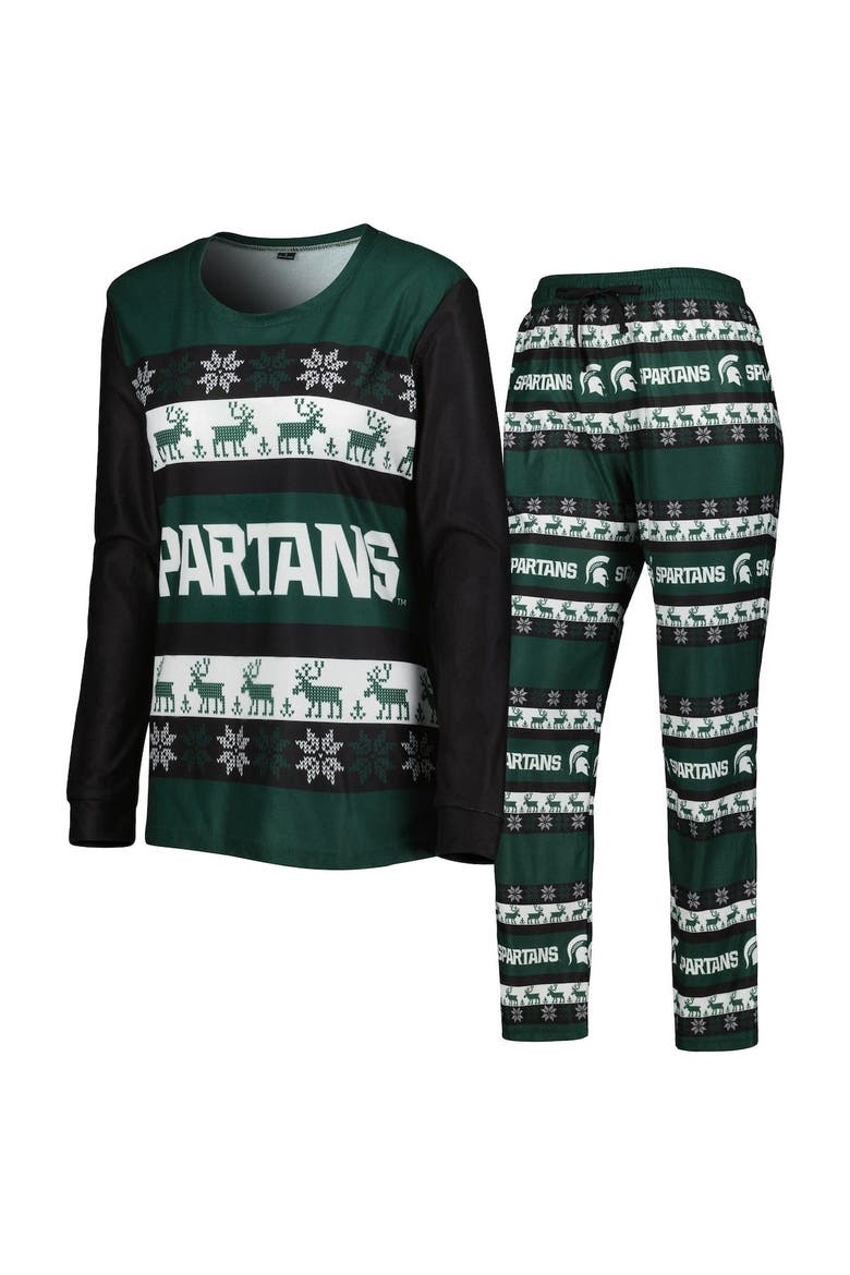Women's FOCO Green Michigan State Spartans Ugly Long Sleeve T-Shirt & Pajama Pants Sleep Set, Alternate, color, Green