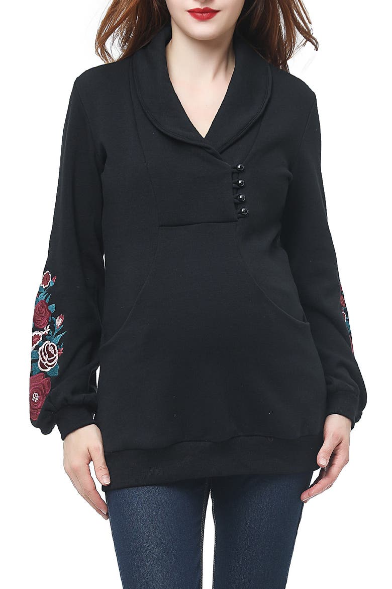 Nellie Shawl Collar Maternity Top, Main, color, BLACK
