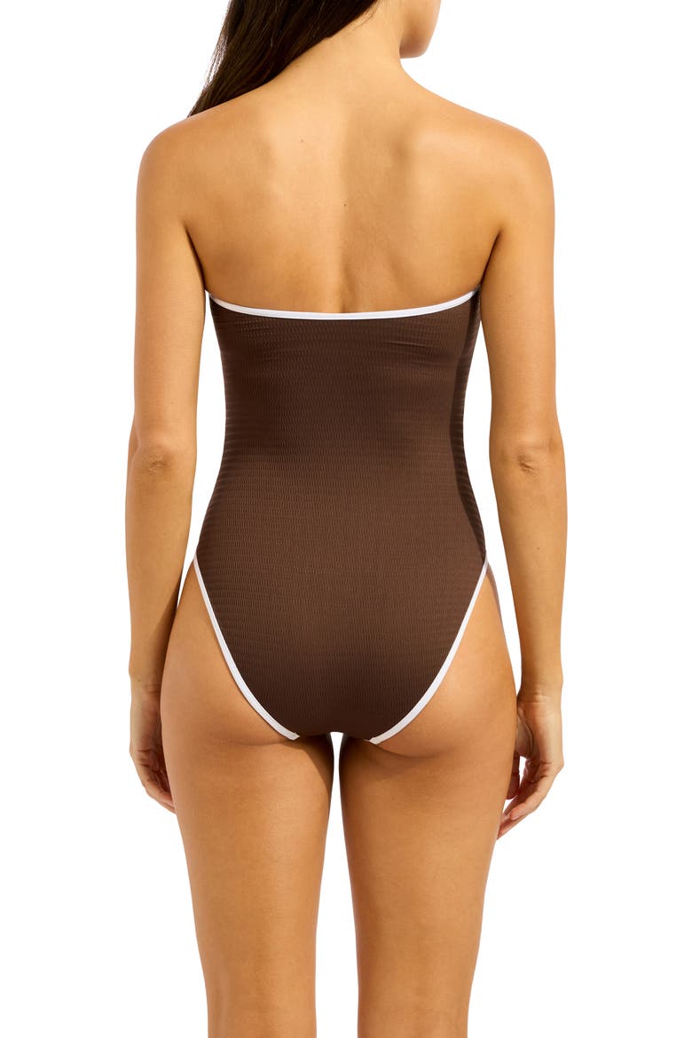 Ring Front Strapless High Leg One-Piece Swimsuit, Alternate, color, DARK CHOCOLATE