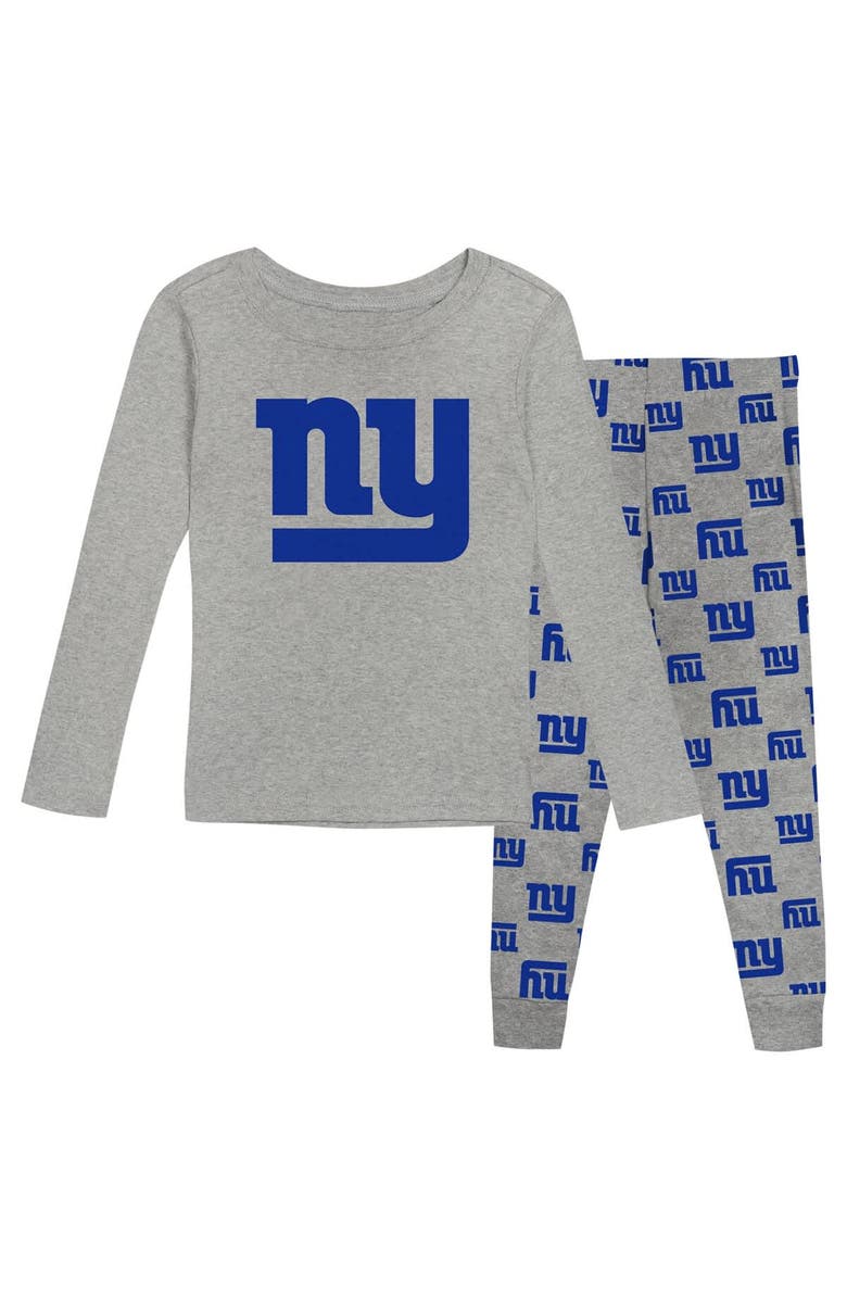 Outerstuff Youth New York Giants Long Sleeve T-Shirt and Pants Sleep Set, Main, color, Heather Gray