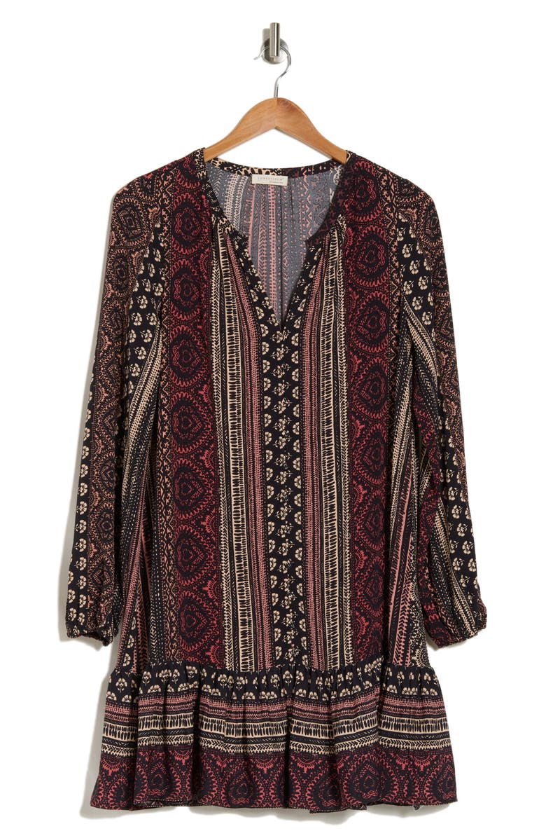 Lovestitch Tiered Long Sleeve Dress, Alternate, color, Black/Wine