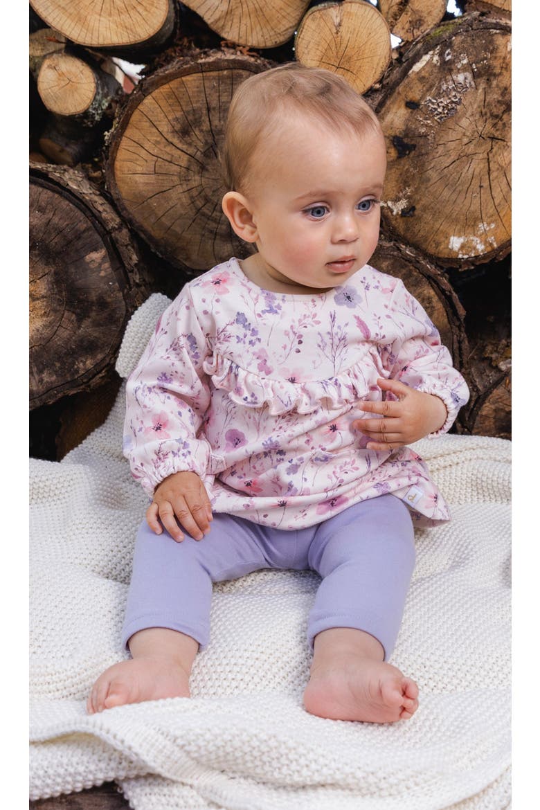 Organic Cotton Ruffle Pocket Dress and Legging Set, Alternate, color, Pink Printed Flowers