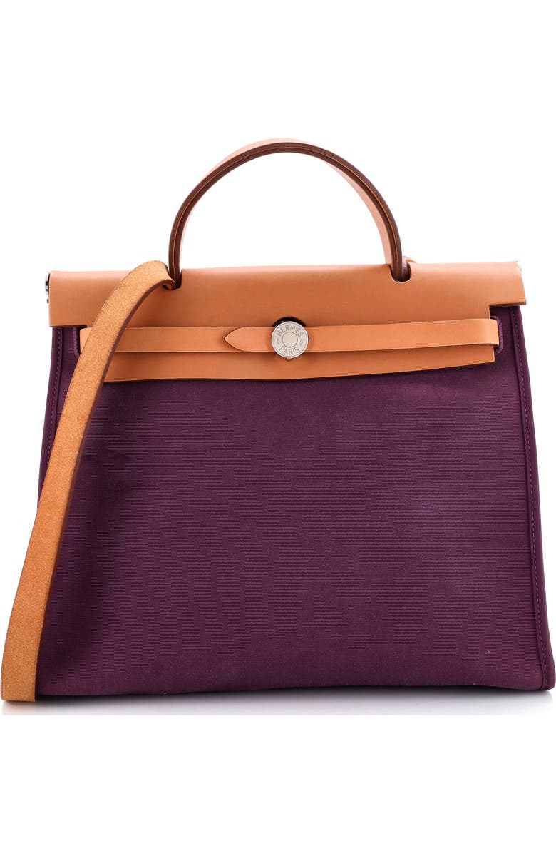 Pre-Owned Hermes Herbag Zip Leather and Toile 31, Main, color, Cassis