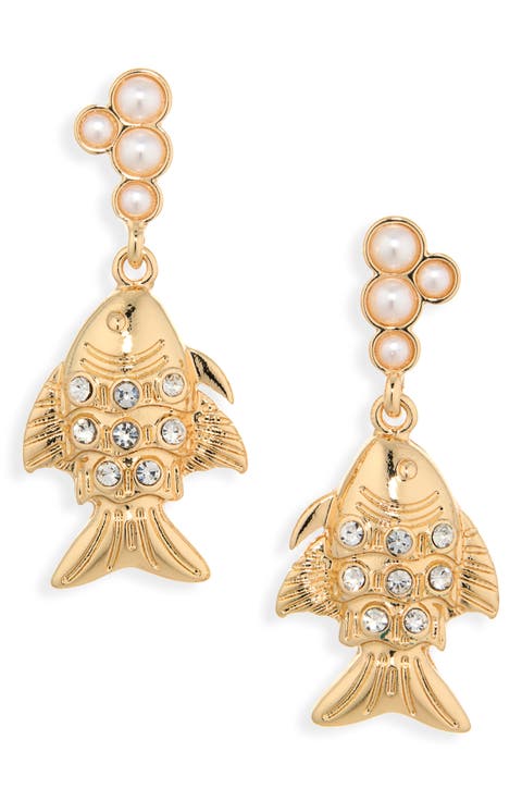Faux Pearl Fish Drop Earrings