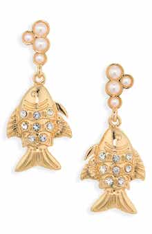 Faux Pearl Fish Drop Earrings