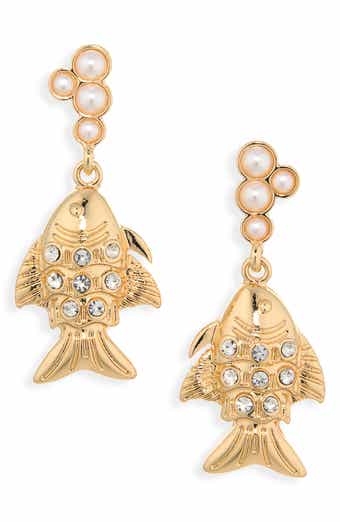 Faux Pearl Fish Drop Earrings