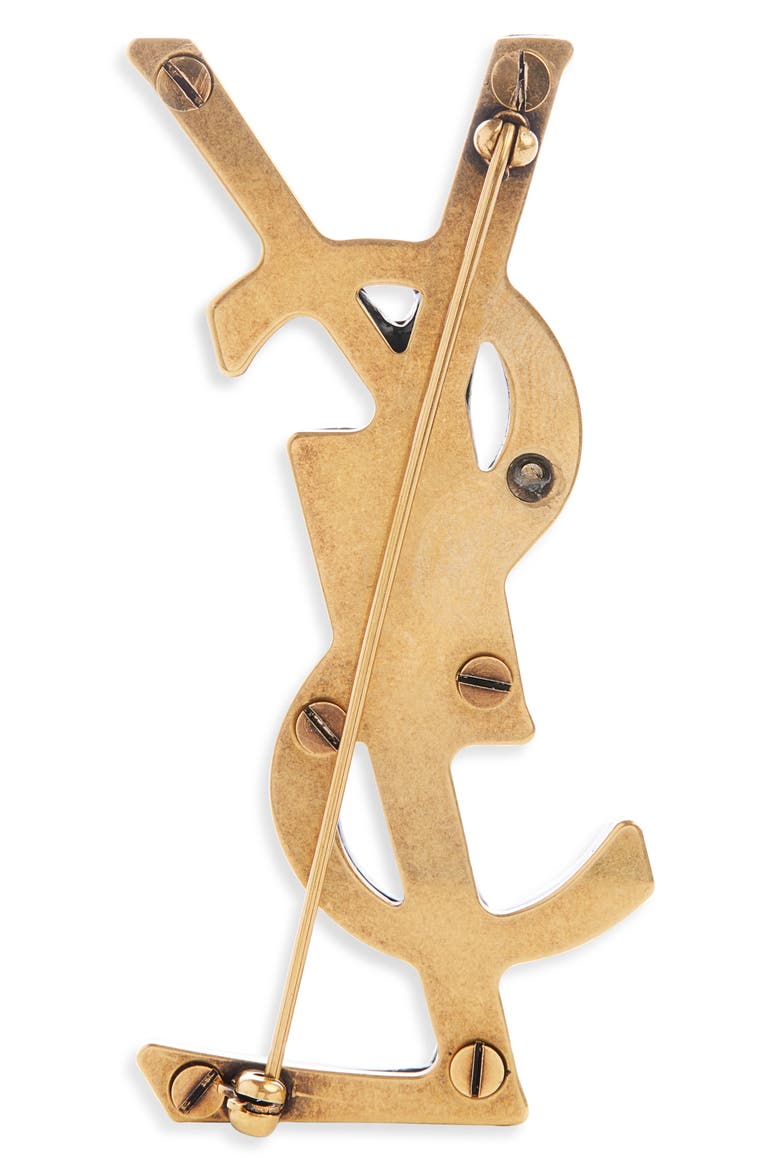 Leather Covered Cassandre Brooch, Alternate, color, 1000 BLACK/ LIGHT BRONZE