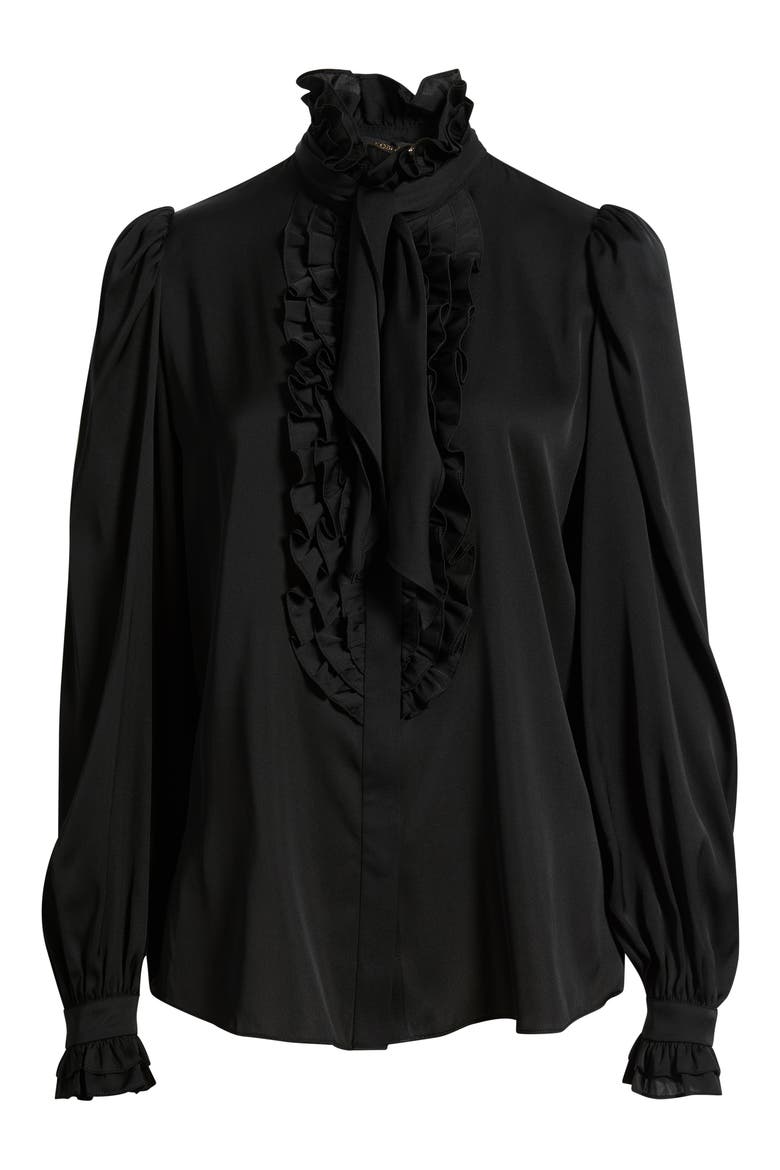 North Tie Neck Silk Blend Blouse, Alternate, color, BLACK
