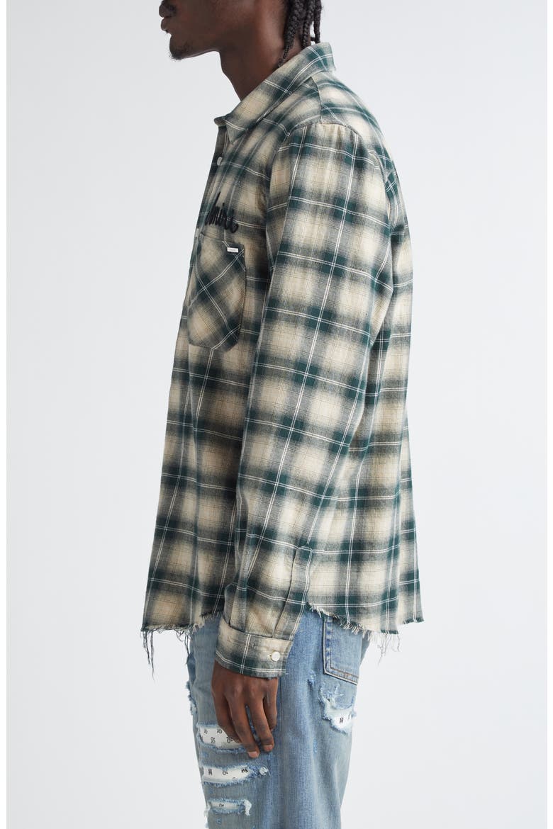 Shotgun Distressed Plaid Flannel Button-Up Shirt, Alternate, color, EVERGREEN