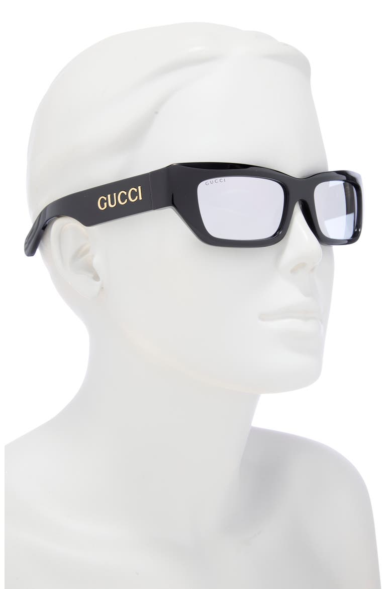 55mm Rectangular Sunglasses, Alternate, color, BLACK BLACK SILVER