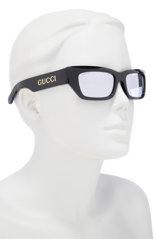 Gucci 55mm Rectangular Sunglasses In Black Black Silver