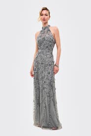 BEAUUT Embellished Sequins Halter Neck Maxi Dress