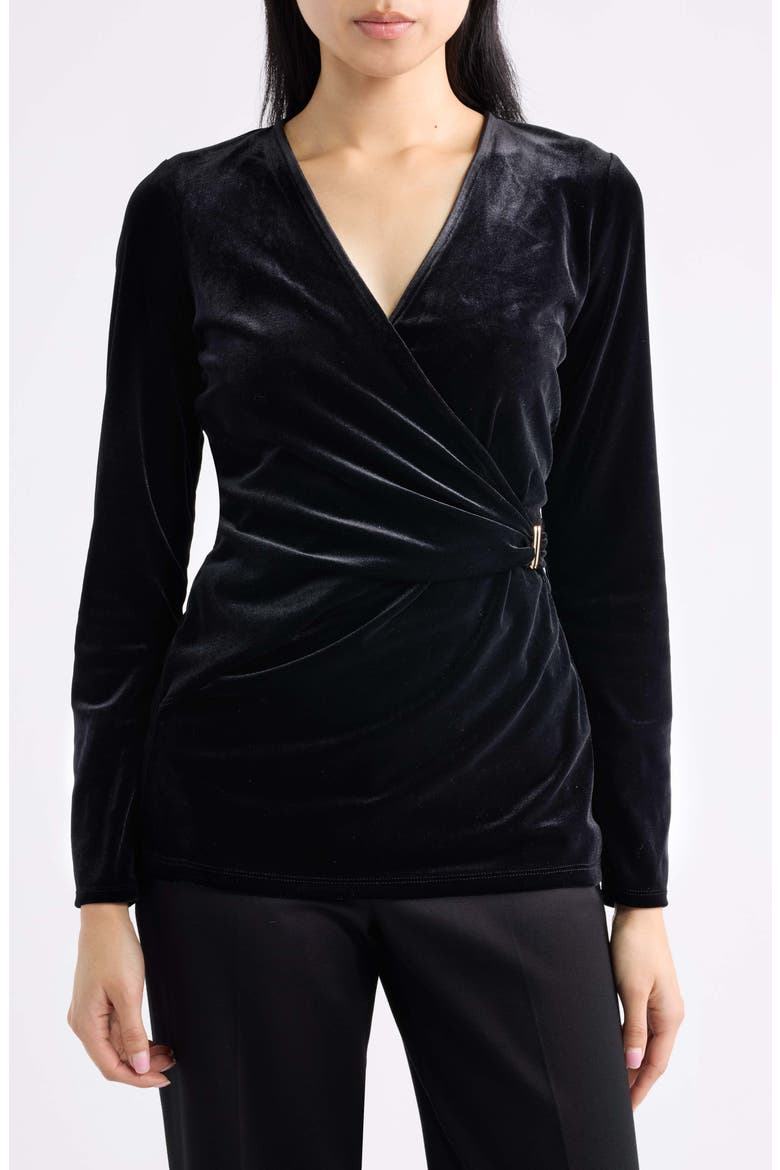 Faux Wrap Velvet Top, Main, color, ANNE BLACK