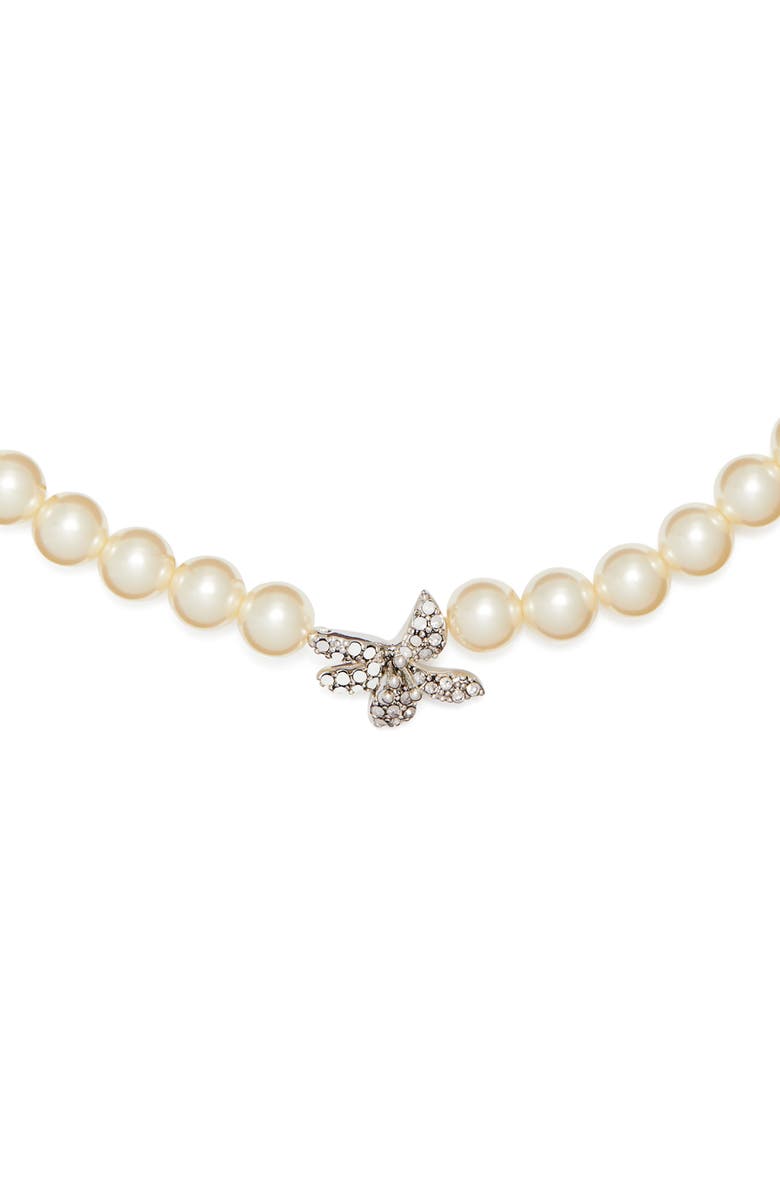 Tory Burch Moondance Pavé Flower & Faux Pearl Necklace, Alternate, color, Tory Silver / Pearl / Crystal