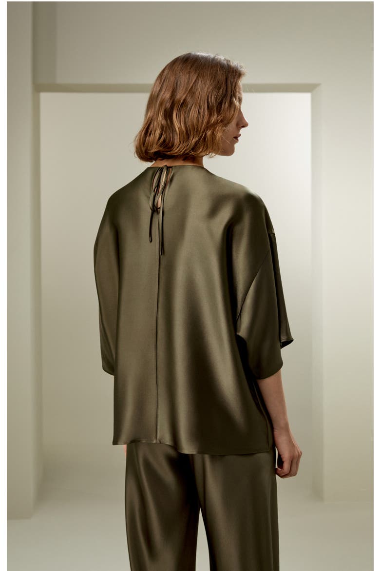 Women's Relaxed Silk Crewneck Blouse, Alternate, color, Pine
