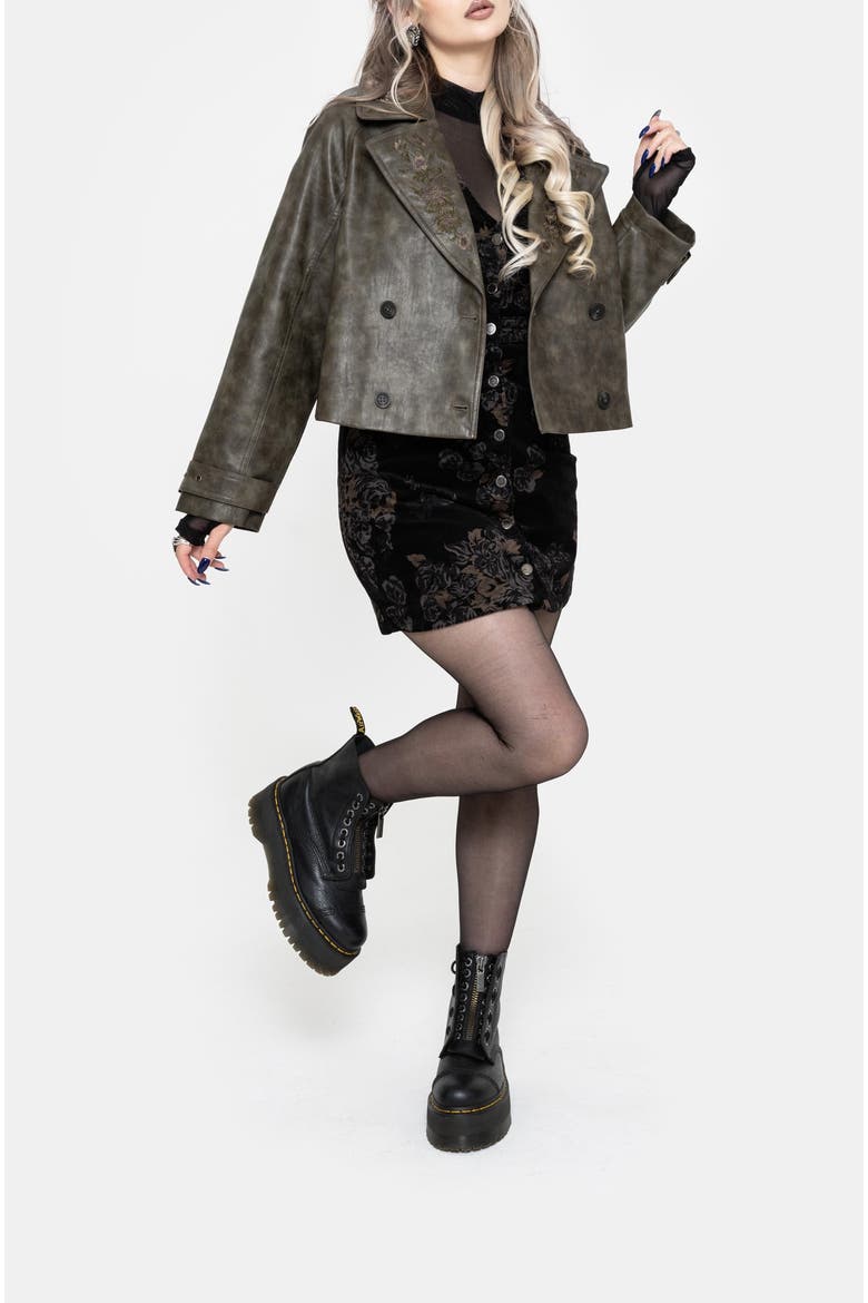 Fleux Faux Leather Cropped Trench Jacket, Alternate, color, Brown