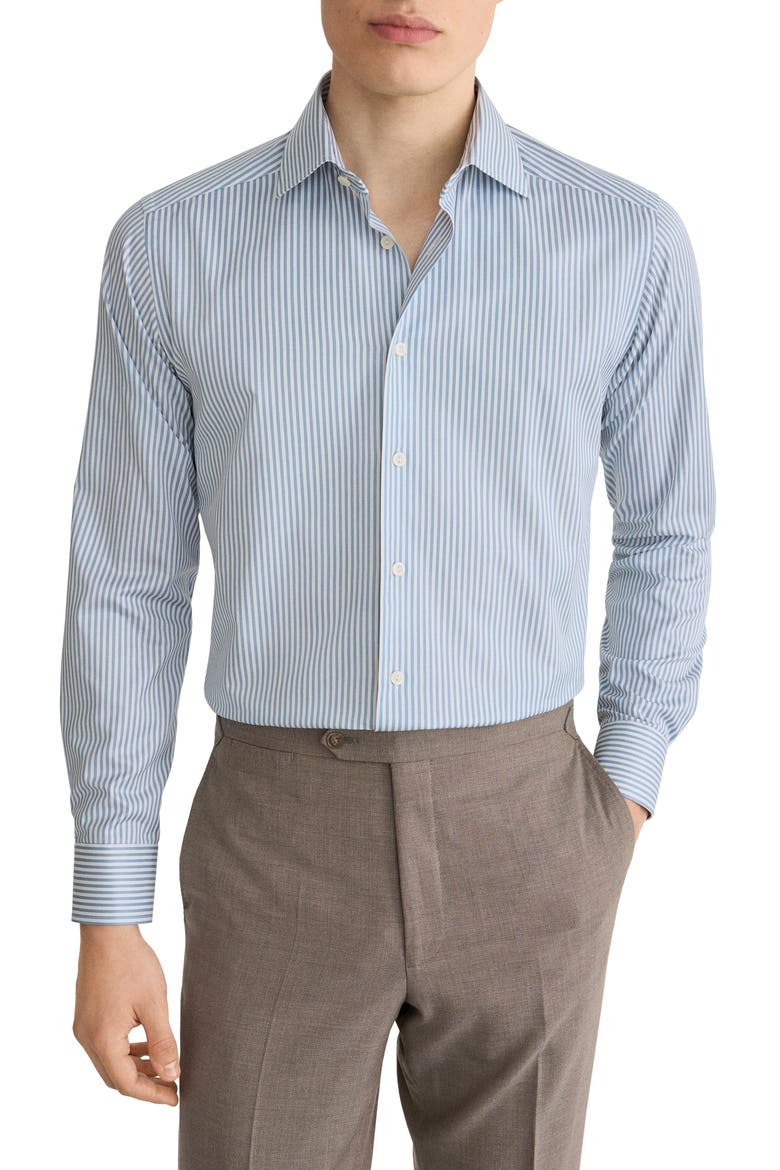 Contemporary Fit Light Green Stripe Signature Cotton Twill Dress Shirt, Main, color, LIGHT GREEN