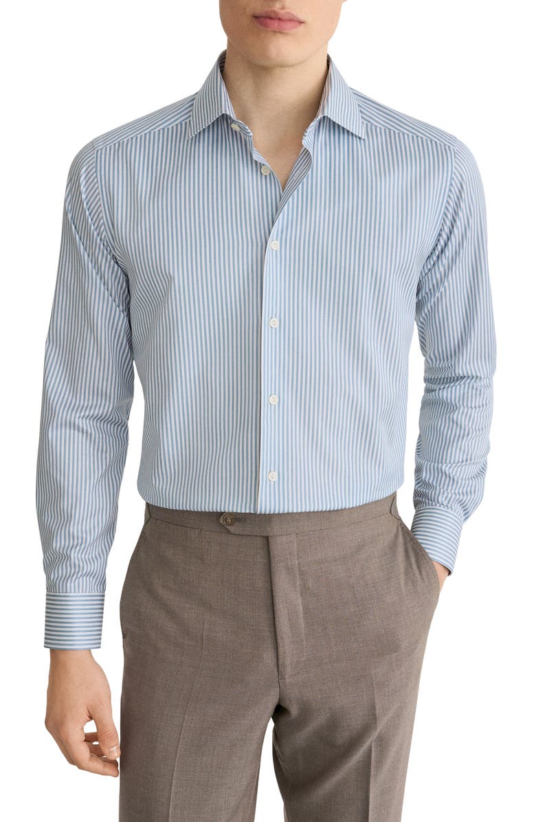 Eton Contemporary Fit Light Green Stripe Signature Cotton Twill Dress Shirt, Main, color, Light Green