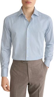 Eton Contemporary Fit Light Green Stripe Signature Cotton Twill Dress Shirt