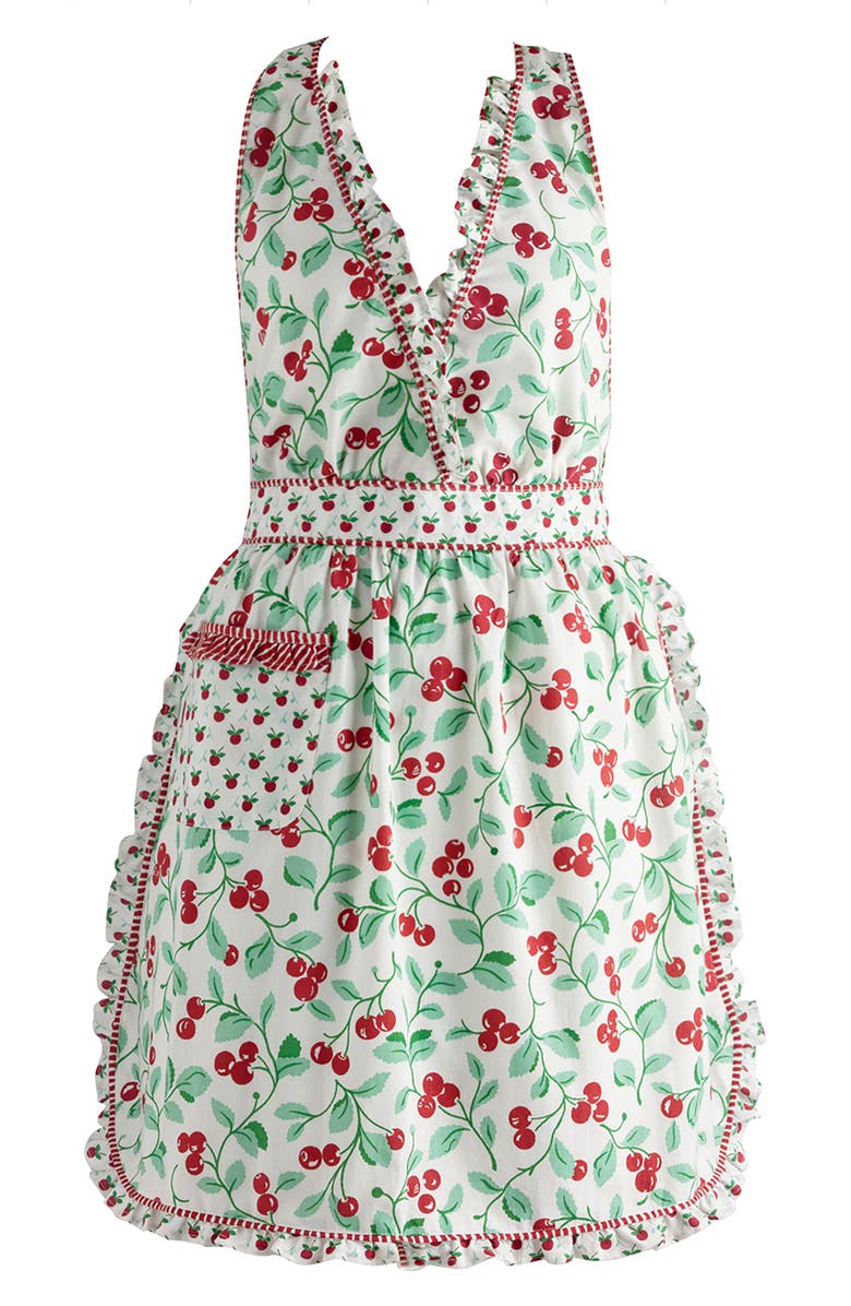 Design Imports Cheri Cherry Apron, Main, color, Green/ Red