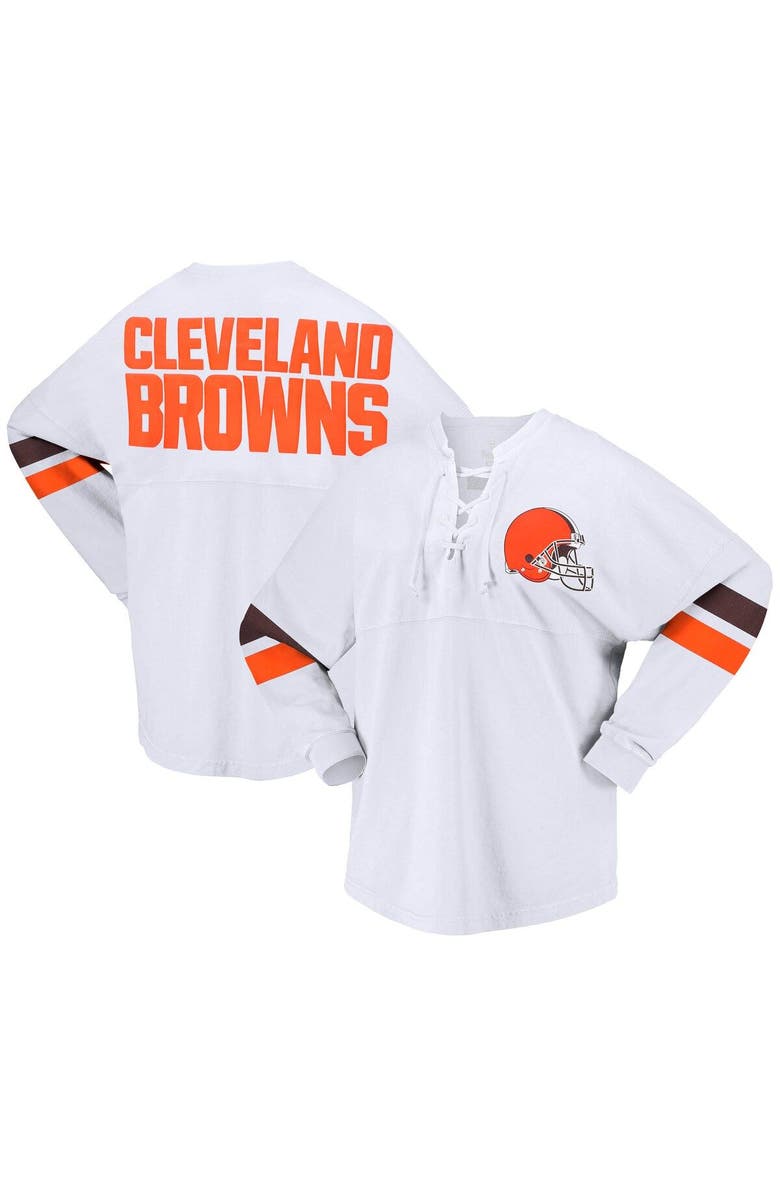 FANATICS Women's Fanatics Branded White Cleveland Browns Spirit Jersey Lace-Up V-Neck Long Sleeve T-Shirt, Main, color, White