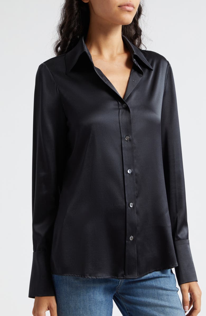 Ramy Brook Victoria Stretch Silk Satin Button-Up Blouse, Alternate, color, 