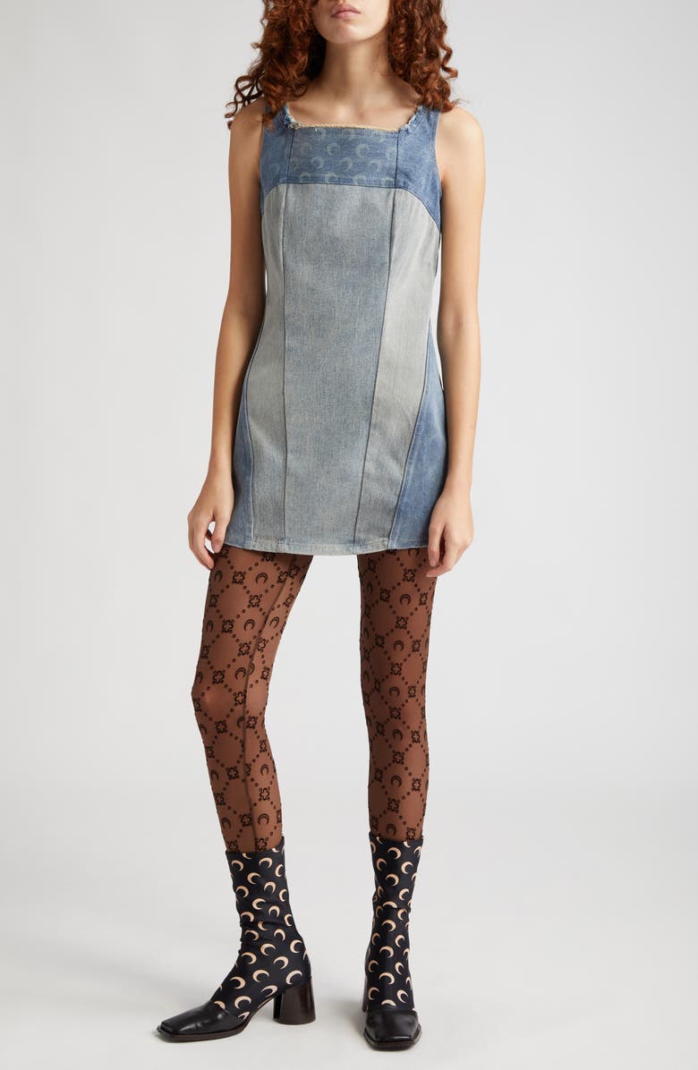 Marine Serre Moon Logo Patchwork Denim Minidress, Main, color, 