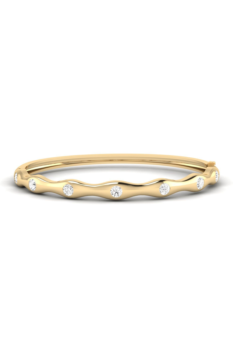 Ripple Edge Inlay Bangle Lab Diamond in 14K Gold, Main, color, Yellow Gold