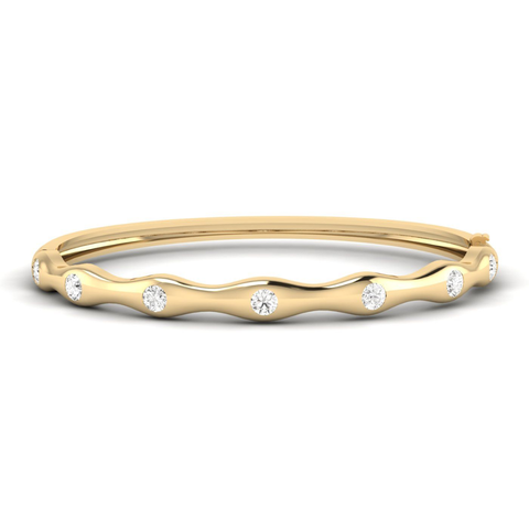 Ripple Edge Inlay Bangle Lab Diamond in 14K Gold
