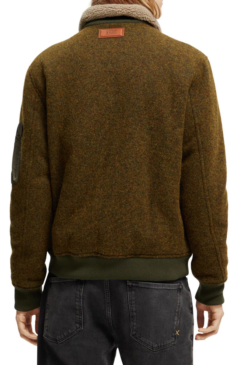 Scotch & Soda Faux Shearling Lined Mélange Wool Blend Aviator Jacket, Alternate, color, 0813-Military Melange