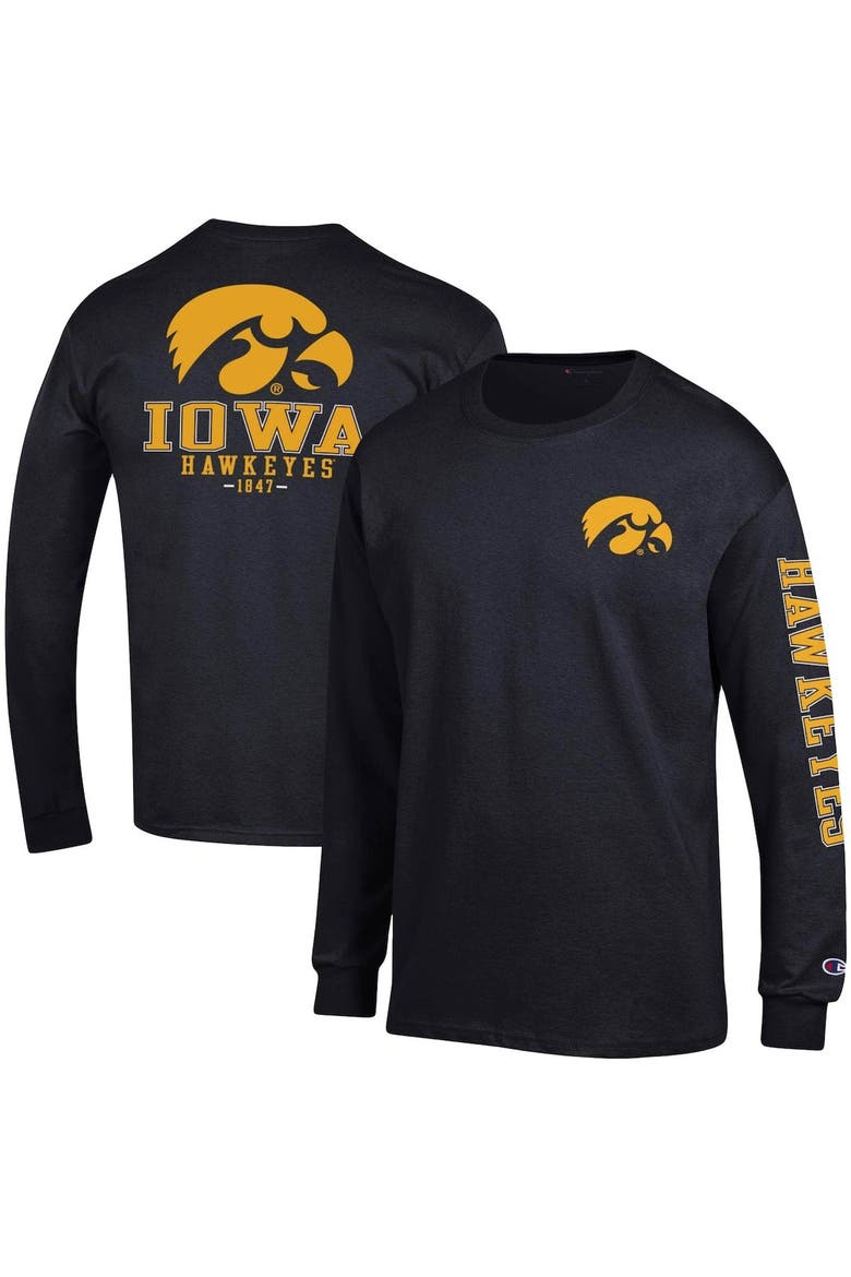 Men's Champion Black Iowa Hawkeyes Team Stack Long Sleeve T-Shirt, Main, color, Black
