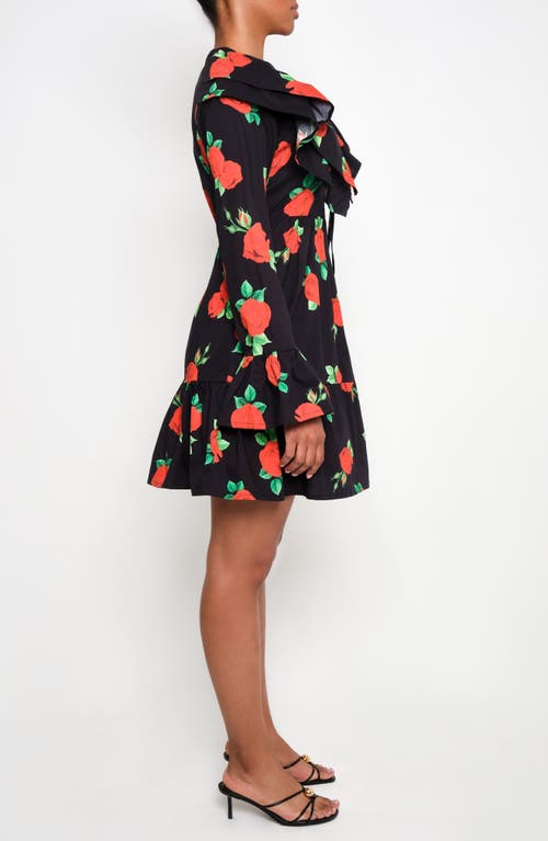 The Lulo Project Wings Of The West Floral Long Sleeve Stretch Cotton Dress In Black