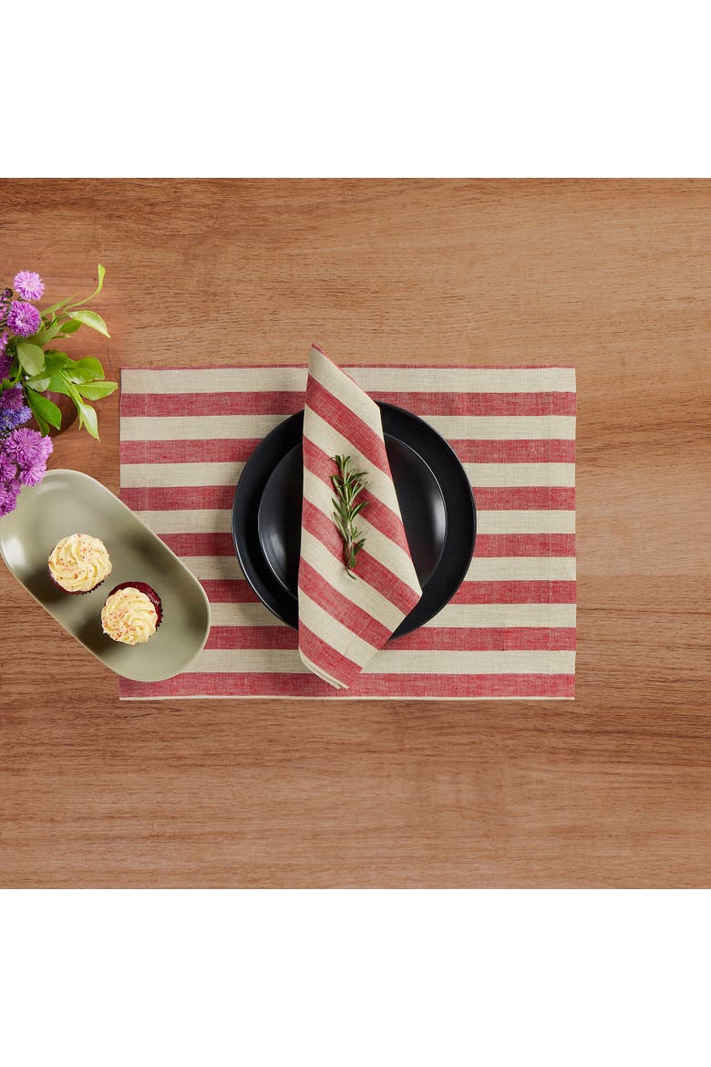Linen Dinner Napkins - Sorrento Stripe, Alternate, color, Red and Natural