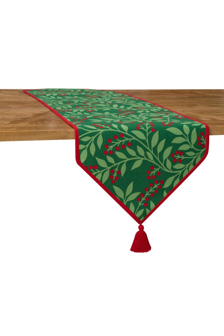 Holly Berry Botanical Christmas Tabletop Runner 14" x 51", Alternate, color, Green