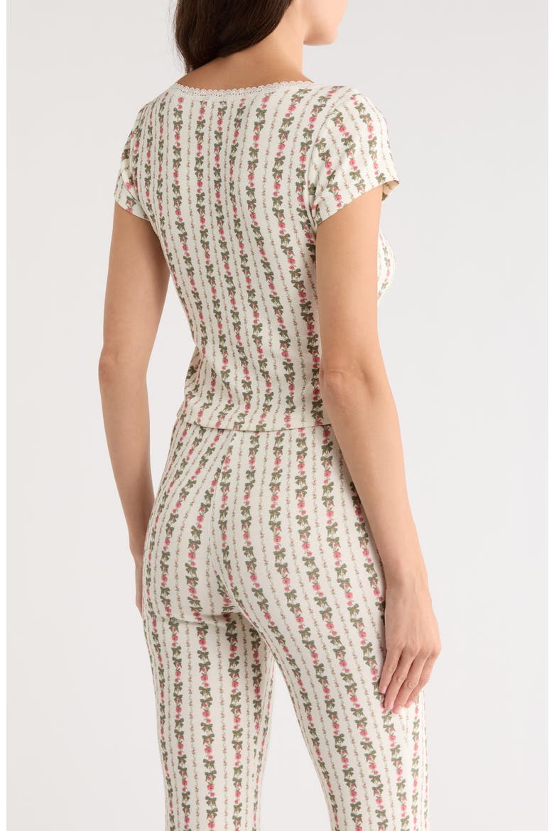 Print Short Sleeve Pajama Top, Alternate, color, HEIRLOOM ROSE