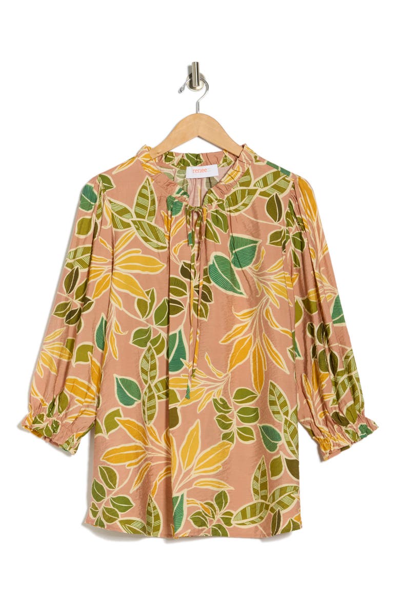 Leaf Print Top, Alternate, color, BLUSH