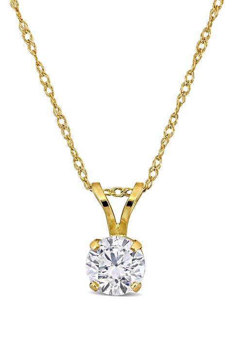 14K Yellow Gold Round Lab Grown Diamond Pendant Necklace