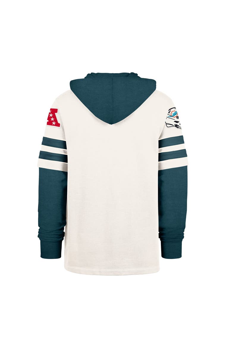 Men's '47  Cream Miami Dolphins Split Zone Cornerback Duo Lacer Hoodie, Alternate, color, Cream