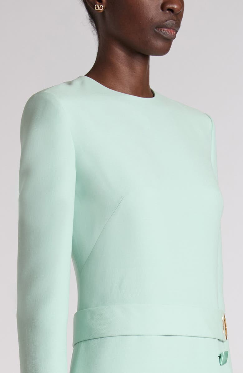 Valentino Garavani Belted VLOGO Wool & Silk Crepe Couture Minidress, Alternate, color, Green
